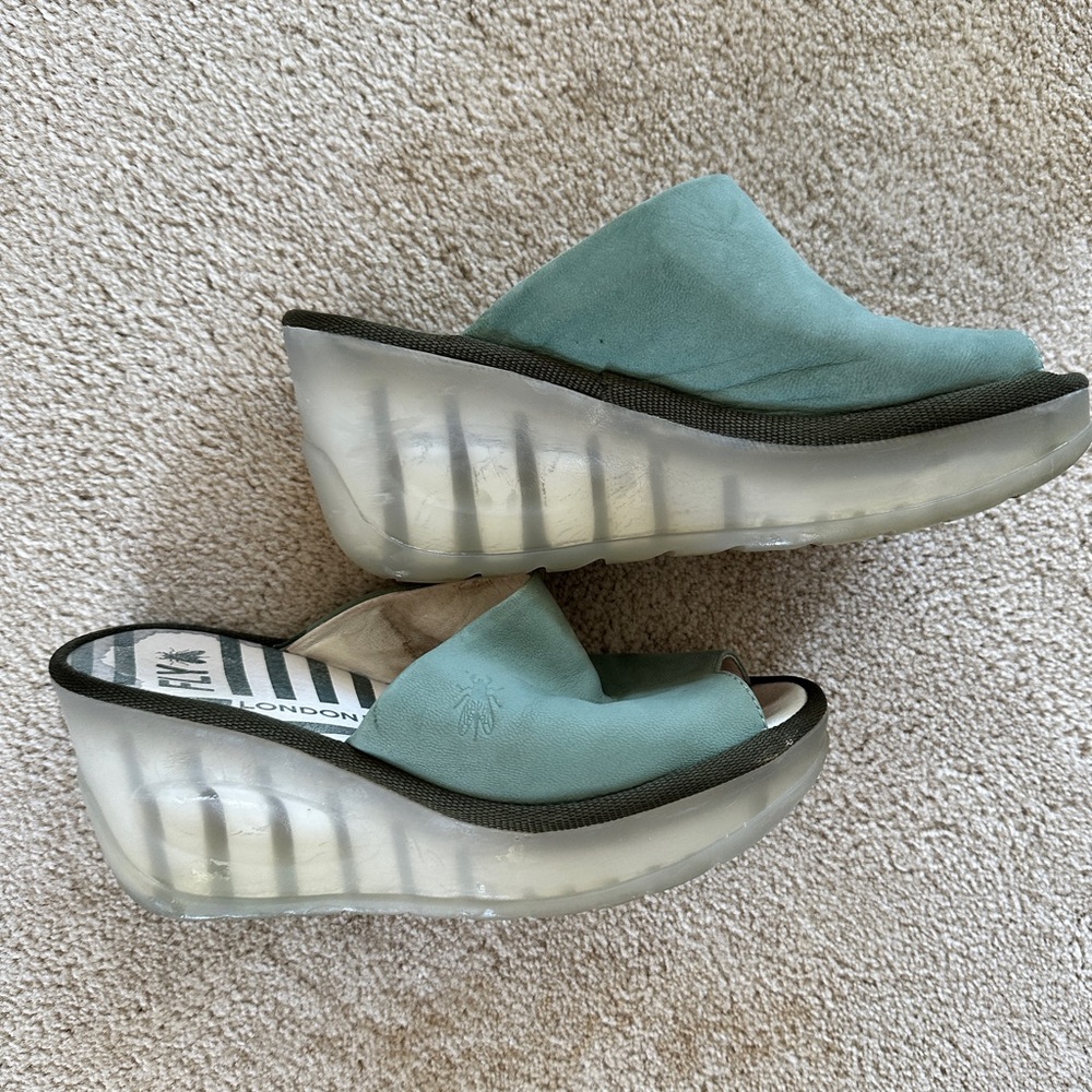 Fly London Teal Open-Toe Slide Sandals - Picture 2 of 4